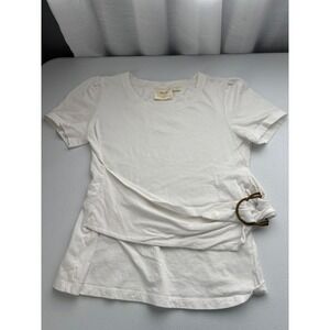 Maeve by Anthropologie White Cotton Ring Detail Short Sleeve Tee Top
